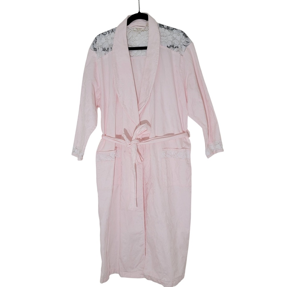 VTG Goldβ Label Victoria's Secret Pastel Pink Cotton Lace Trim Robe P/S Jacquard